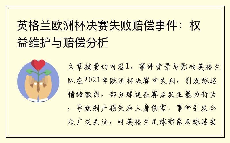 英格兰欧洲杯决赛失败赔偿事件：权益维护与赔偿分析